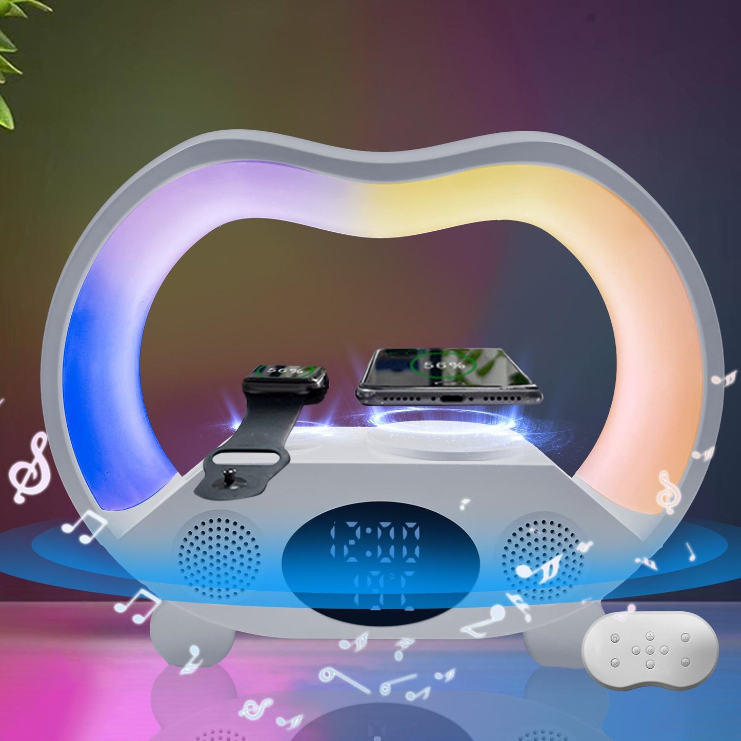 6-in-1 Wireless Charging Night Light with Bluetooth Speaker & Atmosphere Lamp