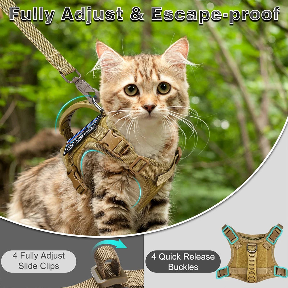 Tactical Cat Harness for Walking – Escape Proof, Adjustable Soft Mesh Pet Vest with Control Handle for Large Cats and Small Dogs
