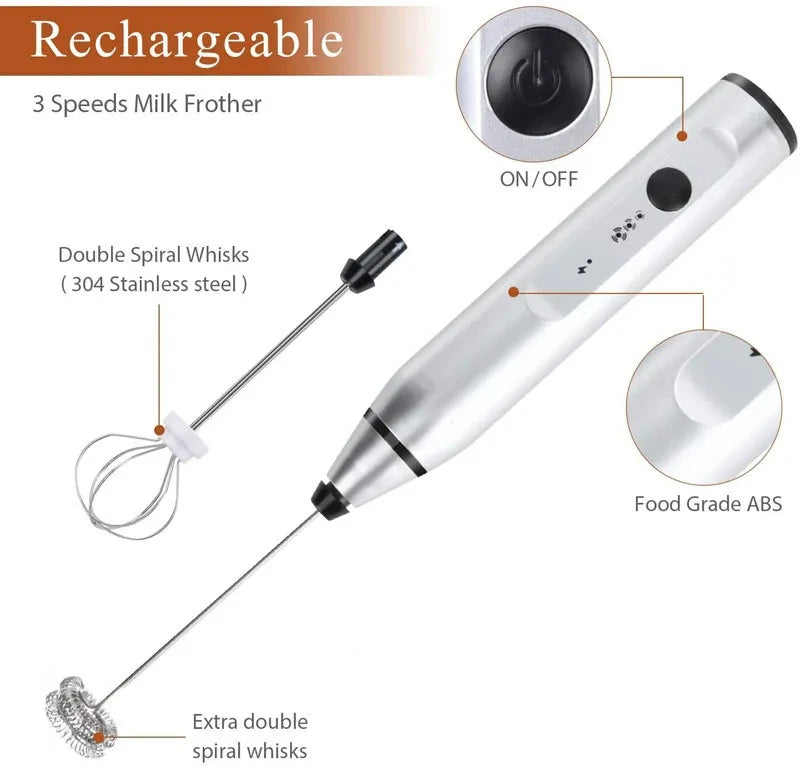 Portable Electric Milk Frother – USB Rechargeable Handheld Coffee Mixer & Egg Beater