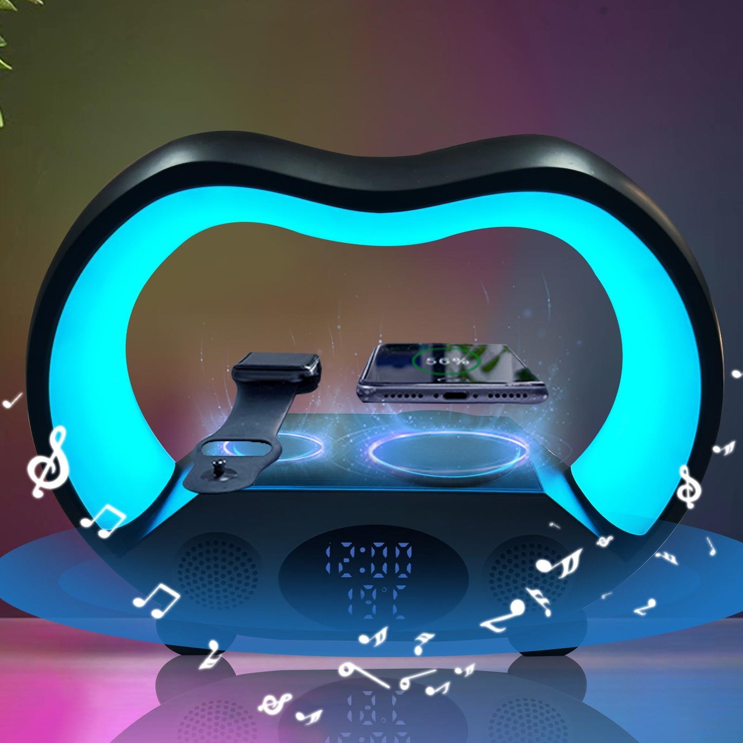 6-in-1 Wireless Charging Night Light with Bluetooth Speaker & Atmosphere Lamp