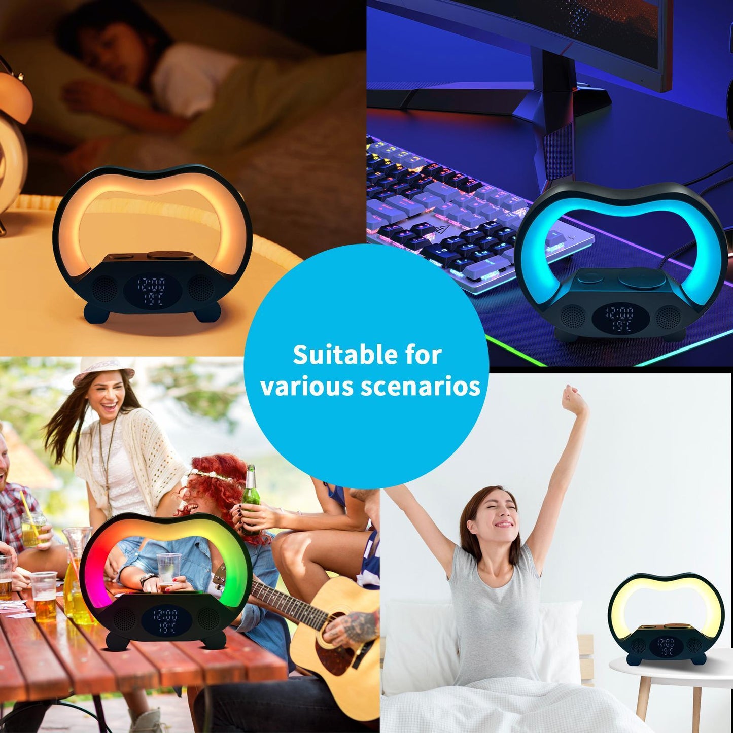 6-in-1 Wireless Charging Night Light with Bluetooth Speaker & Atmosphere Lamp