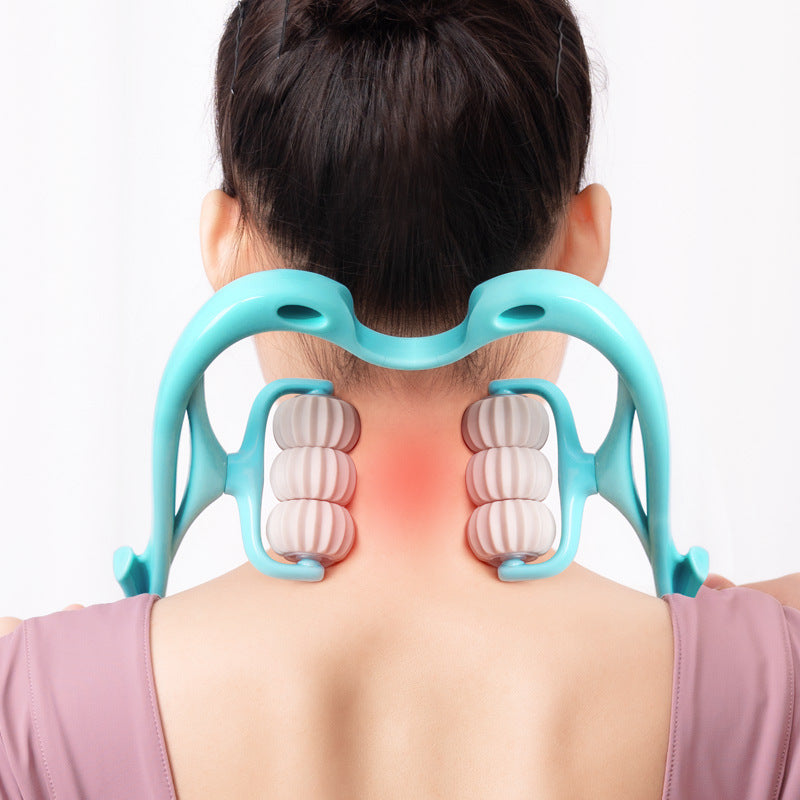 Manual Six-Wheel Neck Massager – Muscle Relaxation Roller Tool