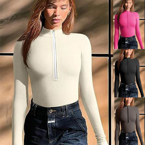Sleek Slimming Jumpsuit – Long Sleeve Zipper Romper for Confident Women