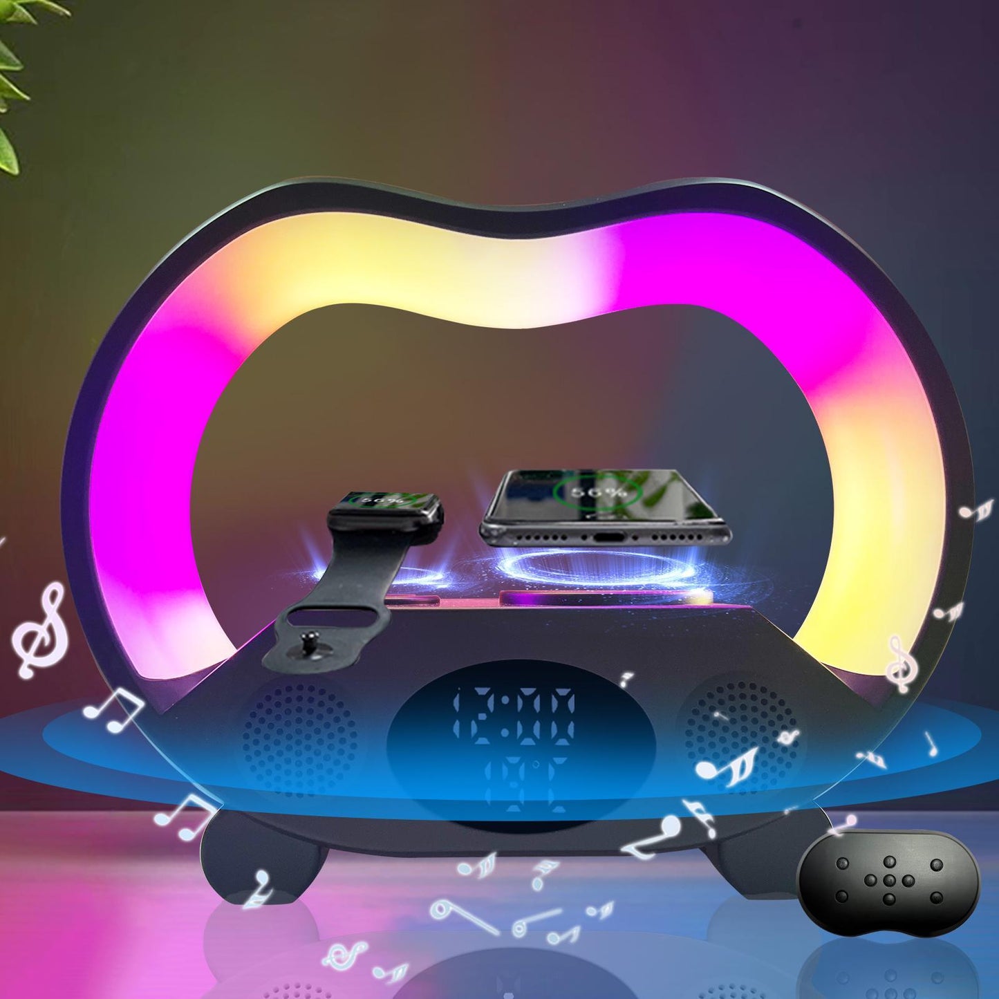 6-in-1 Wireless Charging Night Light with Bluetooth Speaker & Atmosphere Lamp