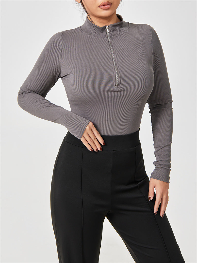 Sleek Slimming Jumpsuit – Long Sleeve Zipper Romper for Confident Women