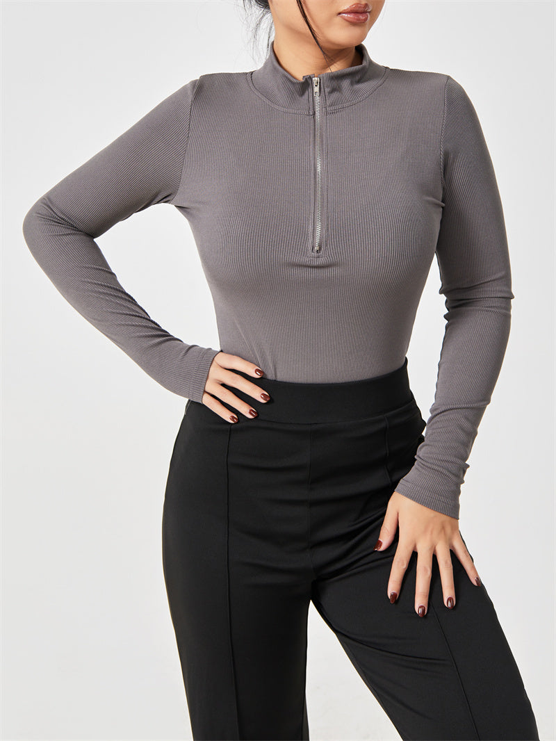 Sleek Slimming Jumpsuit – Long Sleeve Zipper Romper for Confident Women