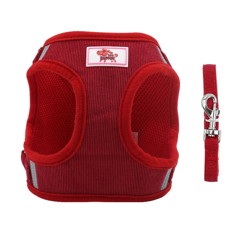 Dog Harness Dog Traction Rope Corduroy Breathable Dog Chest Strap Reflective Pet Chest Strap Walking Rope Set