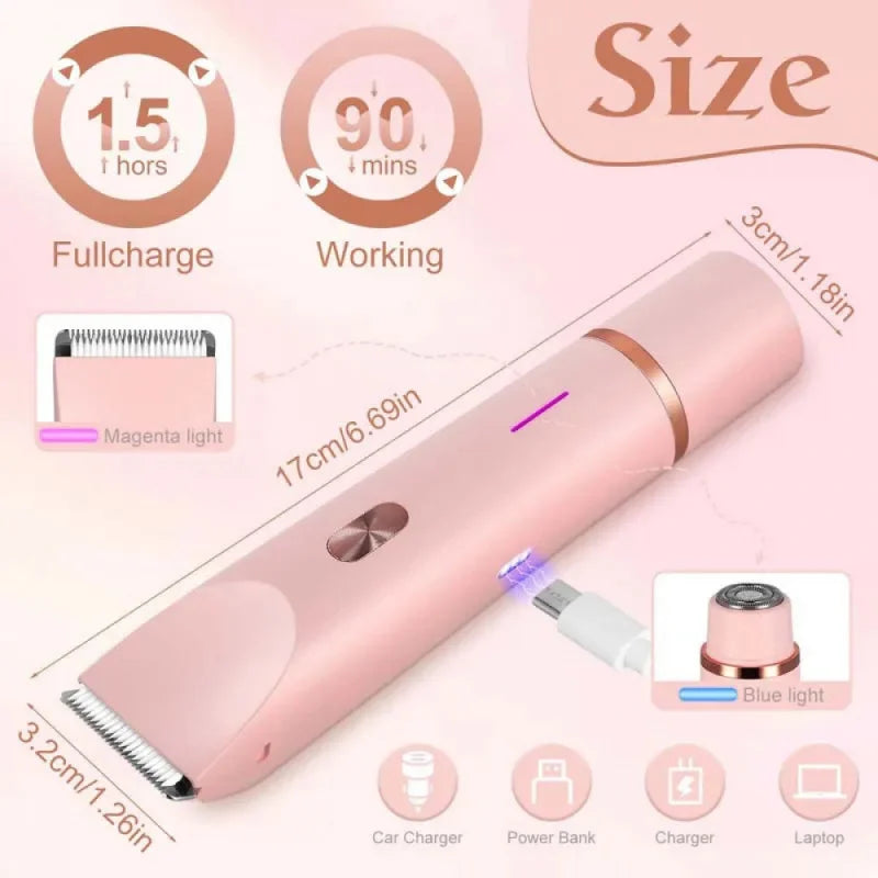 Portable 2-in-1 Waterproof Ladies Shaver – Painless Electric Hair Removal Razor