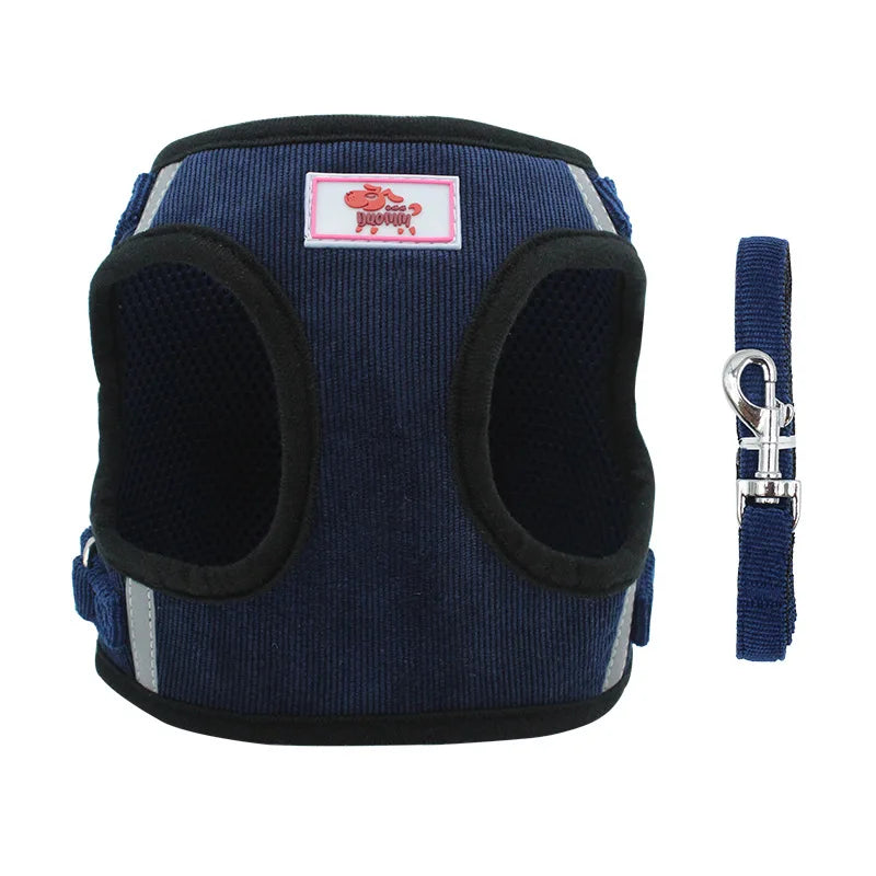 Dog Harness Dog Traction Rope Corduroy Breathable Dog Chest Strap Reflective Pet Chest Strap Walking Rope Set