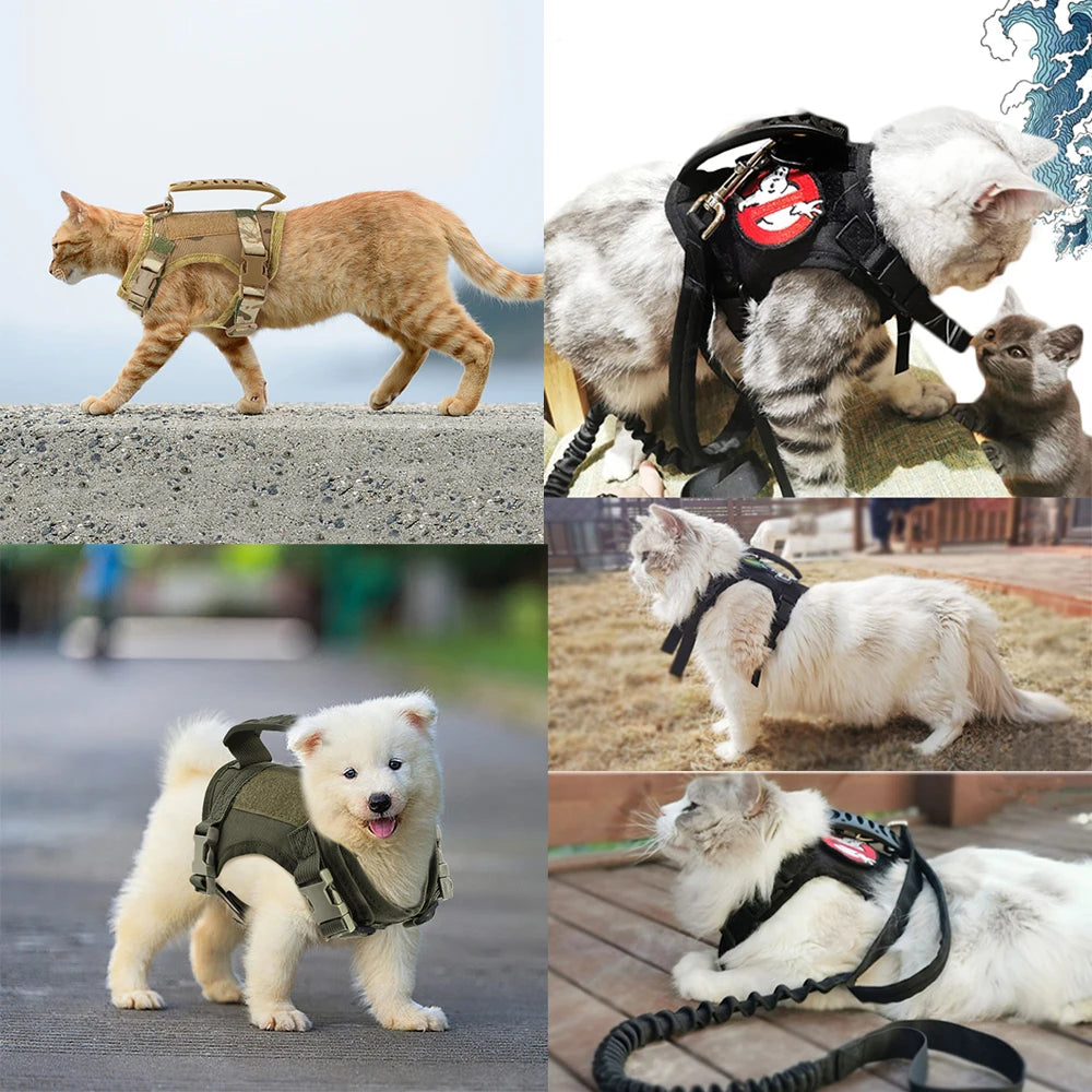 Tactical Cat Harness for Walking – Escape Proof, Adjustable Soft Mesh Pet Vest with Control Handle for Large Cats and Small Dogs