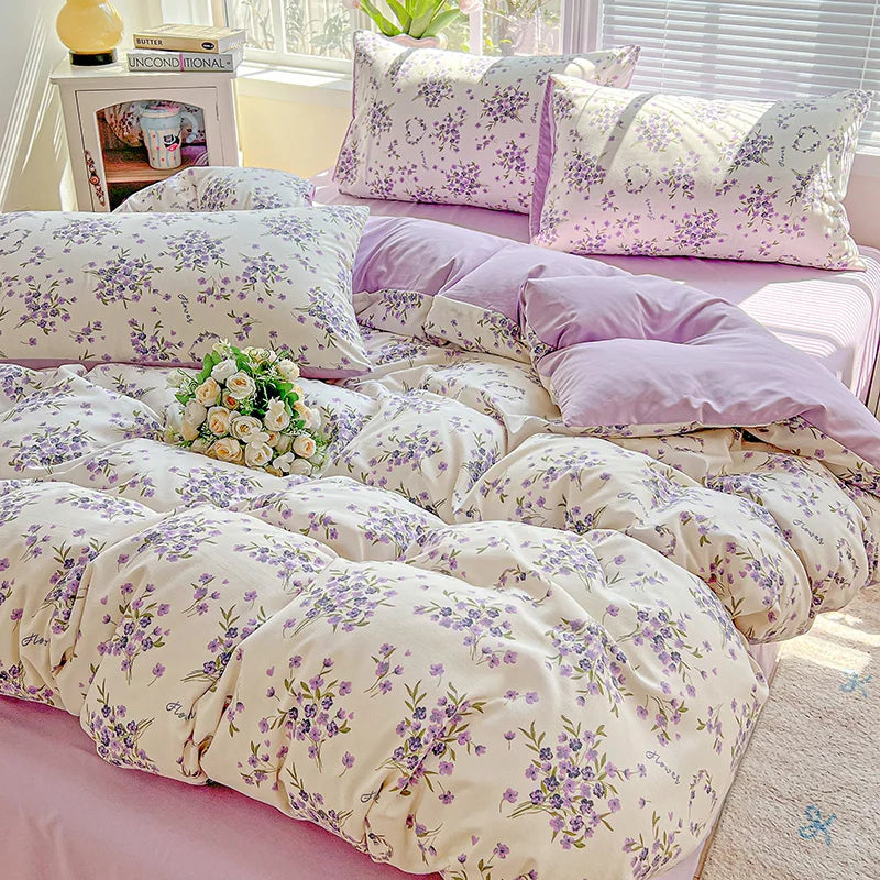 1pc Purple Lavender Printed Duvet Cover Single/Queen/King Size Quilt Cover for Double Bed Flower housse de couette220x240cm
