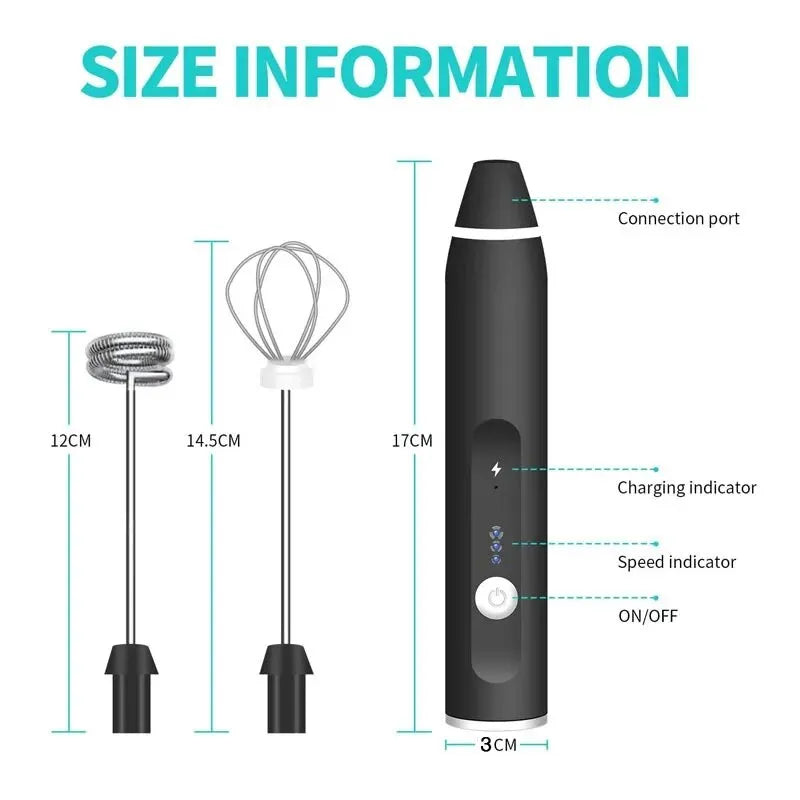 Portable Electric Milk Frother – USB Rechargeable Handheld Coffee Mixer & Egg Beater