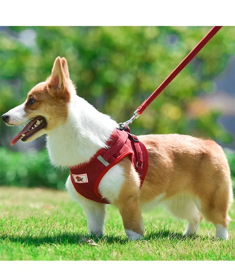 Dog Harness Dog Traction Rope Corduroy Breathable Dog Chest Strap Reflective Pet Chest Strap Walking Rope Set