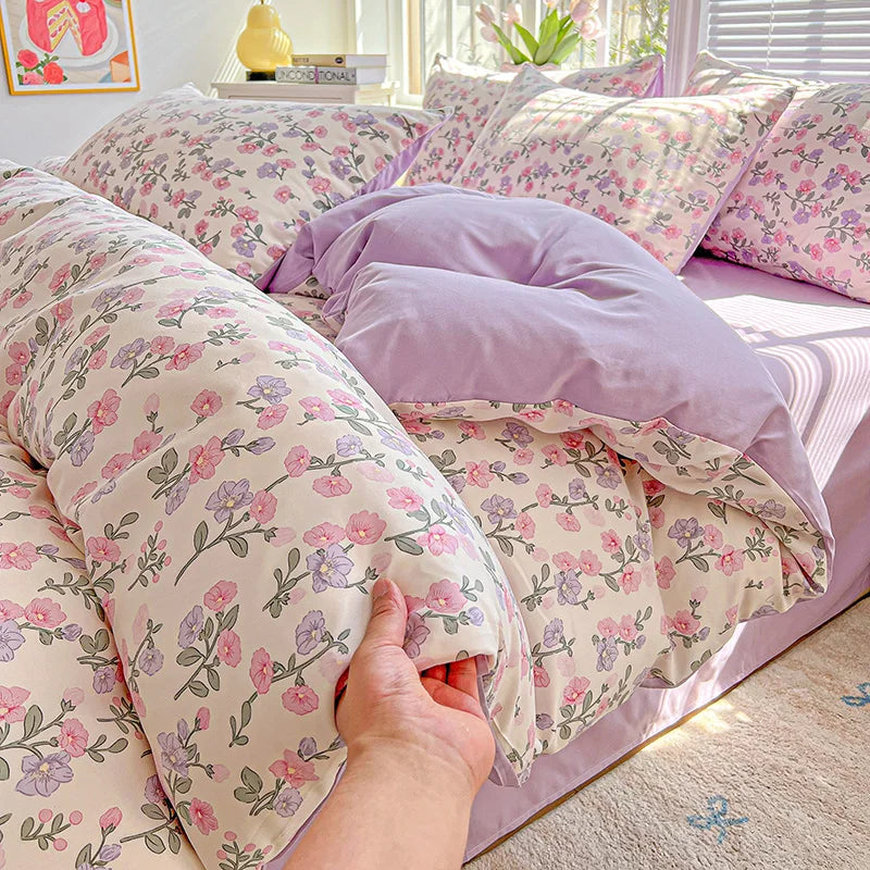 1pc Purple Lavender Printed Duvet Cover Single/Queen/King Size Quilt Cover for Double Bed Flower housse de couette220x240cm