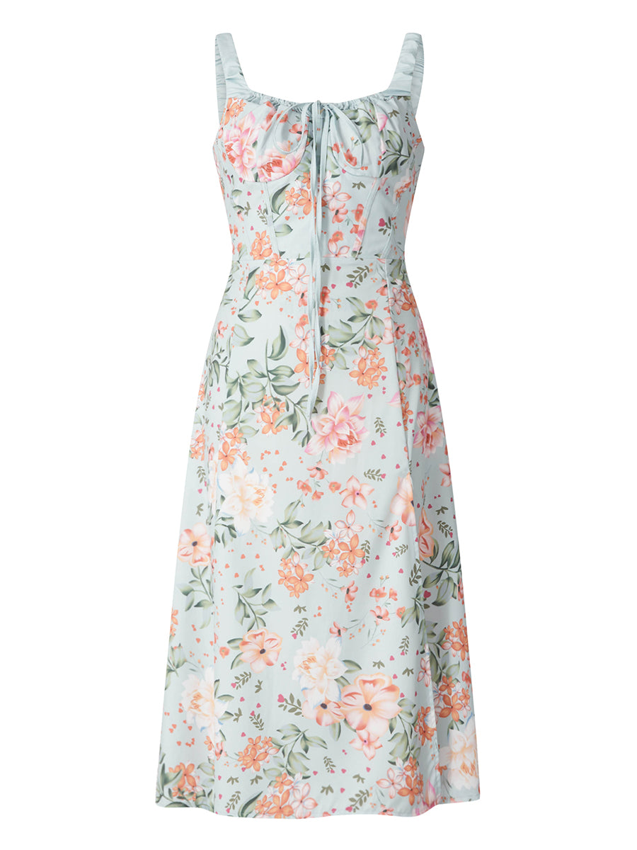 Women’s Summer Floral Midi Dress – Sleeveless Low-Cut Sling Backless Casual Fashion Dress