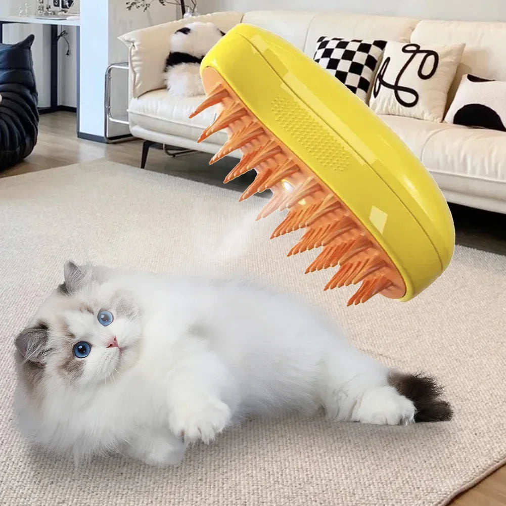 3-in-1 Pet Spray Massage Brush – Steam, Bath & Hair Removal Comb for Cats & Dogs