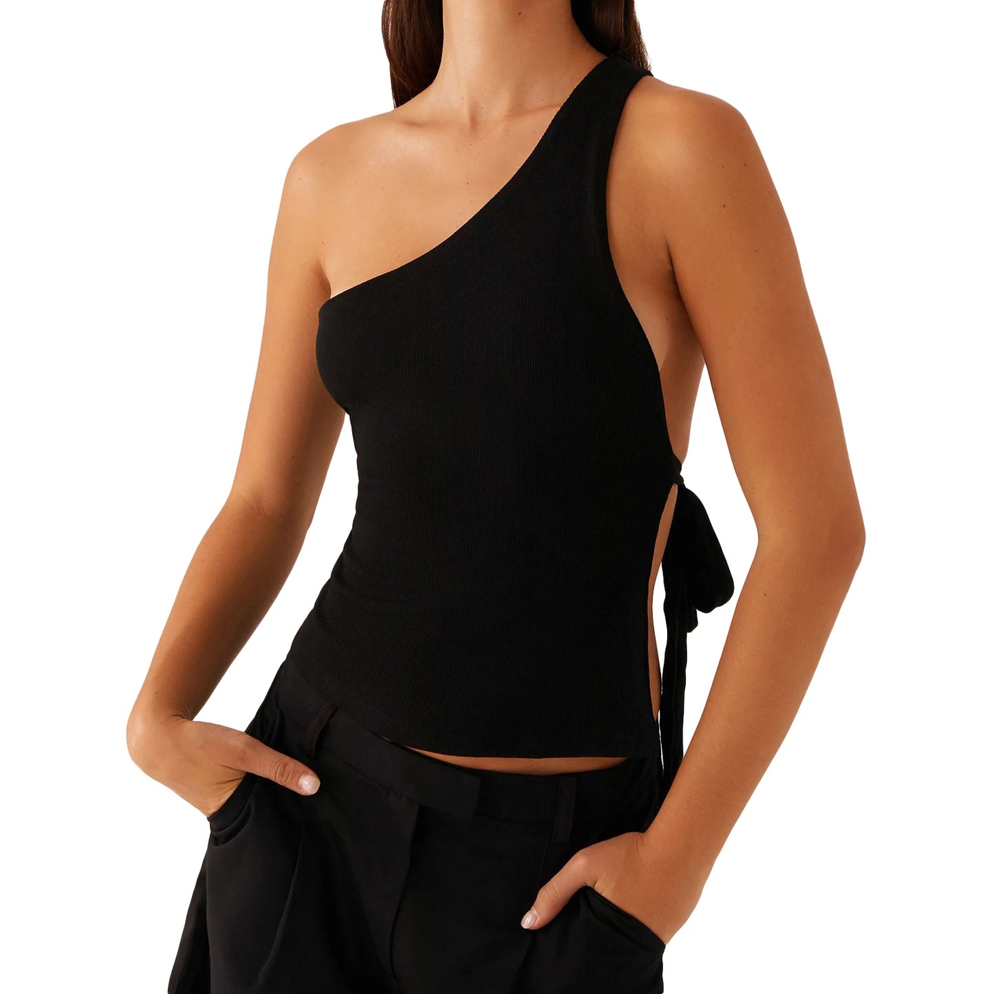 Elegant One-Shoulder Women’s Blouse – Sleeveless Summer Top with Stylish Side Knot Design