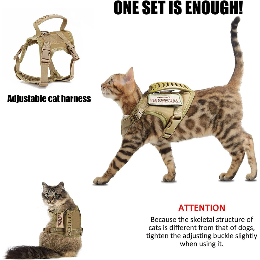 Tactical Cat Harness for Walking – Escape Proof, Adjustable Soft Mesh Pet Vest with Control Handle for Large Cats and Small Dogs