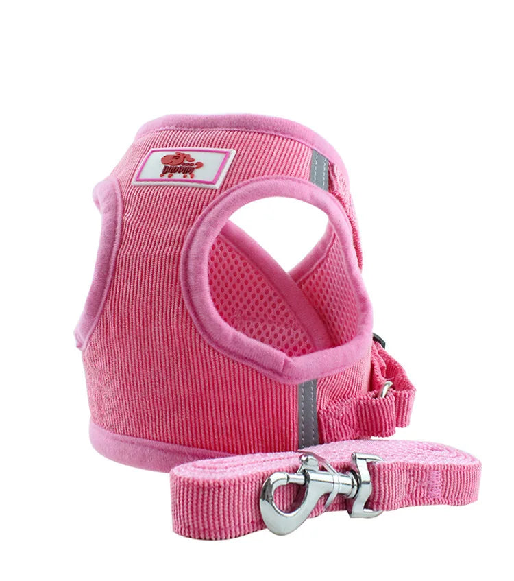 Dog Harness Dog Traction Rope Corduroy Breathable Dog Chest Strap Reflective Pet Chest Strap Walking Rope Set
