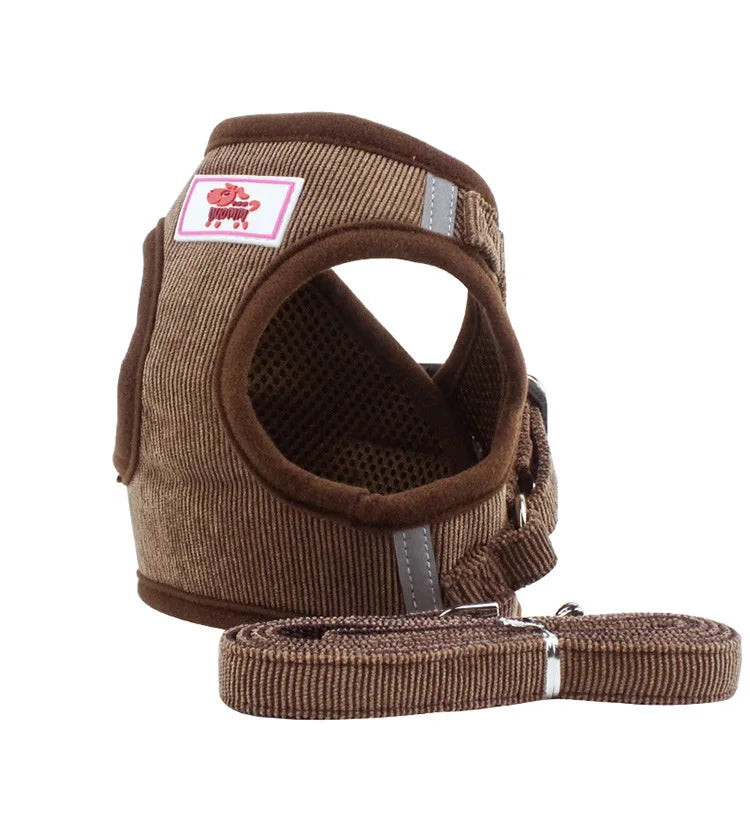 Dog Harness Dog Traction Rope Corduroy Breathable Dog Chest Strap Reflective Pet Chest Strap Walking Rope Set