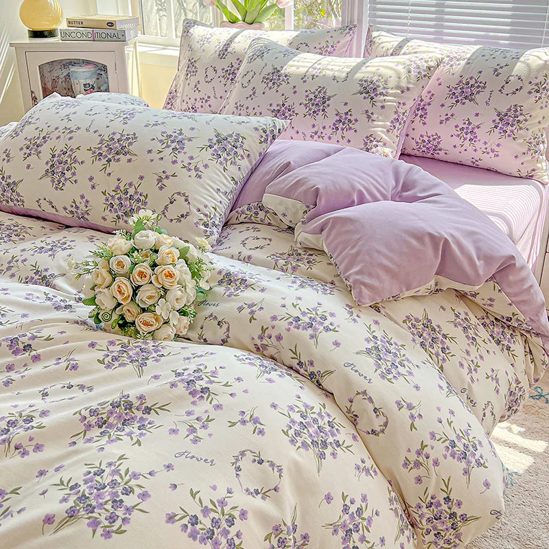1pc Purple Lavender Printed Duvet Cover Single/Queen/King Size Quilt Cover for Double Bed Flower housse de couette220x240cm