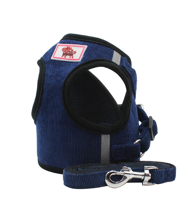 Dog Harness Dog Traction Rope Corduroy Breathable Dog Chest Strap Reflective Pet Chest Strap Walking Rope Set