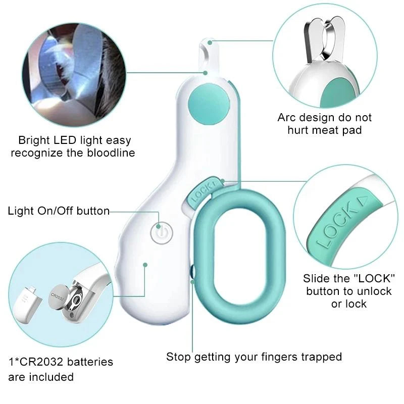 LED Pet Nail Clipper – Professional Cat & Dog Claw Trimmer with Safety Lock