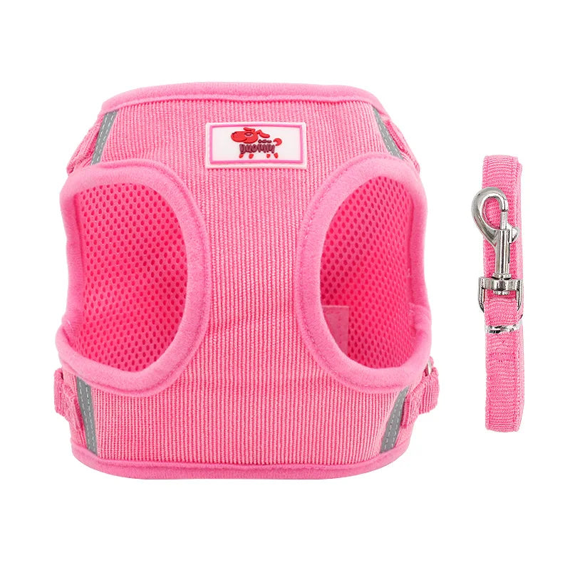 Dog Harness Dog Traction Rope Corduroy Breathable Dog Chest Strap Reflective Pet Chest Strap Walking Rope Set