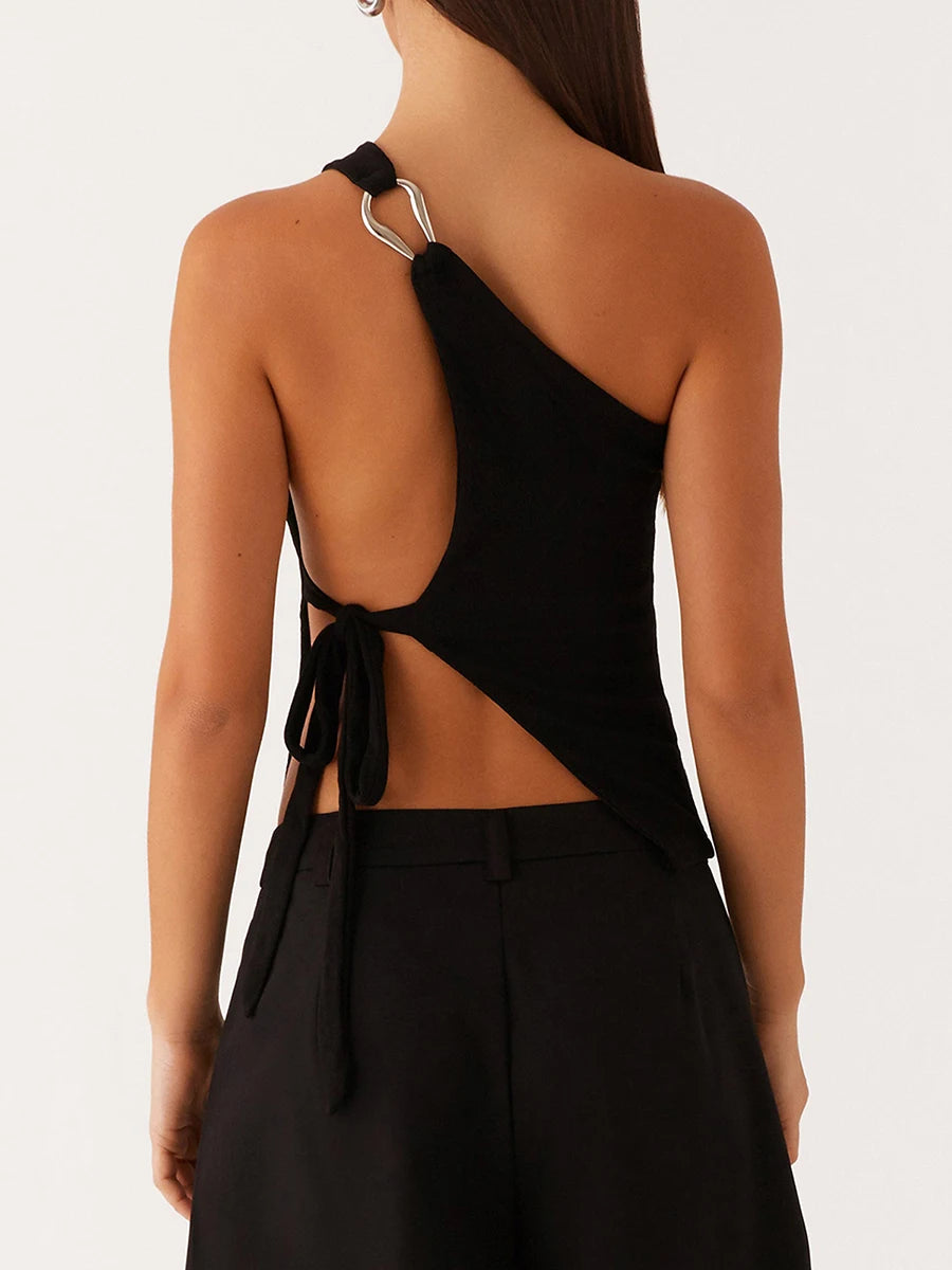 Elegant One-Shoulder Women’s Blouse – Sleeveless Summer Top with Stylish Side Knot Design