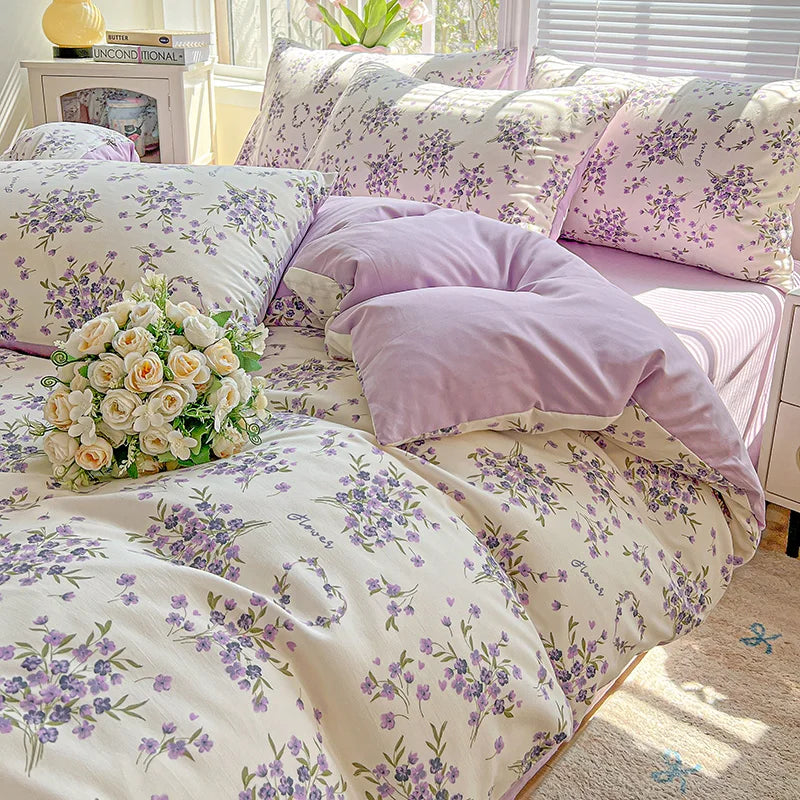 1pc Purple Lavender Printed Duvet Cover Single/Queen/King Size Quilt Cover for Double Bed Flower housse de couette220x240cm