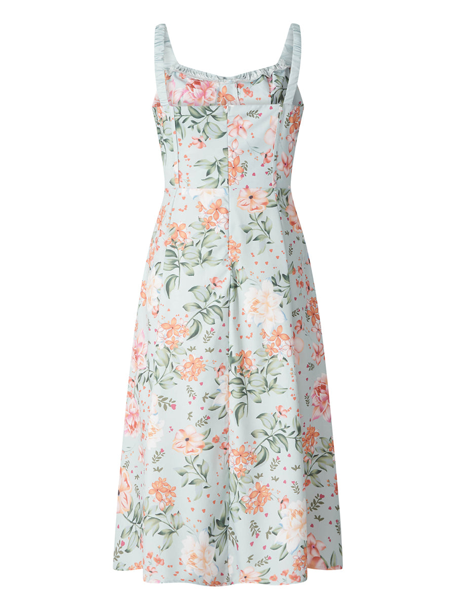 Women’s Summer Floral Midi Dress – Sleeveless Low-Cut Sling Backless Casual Fashion Dress