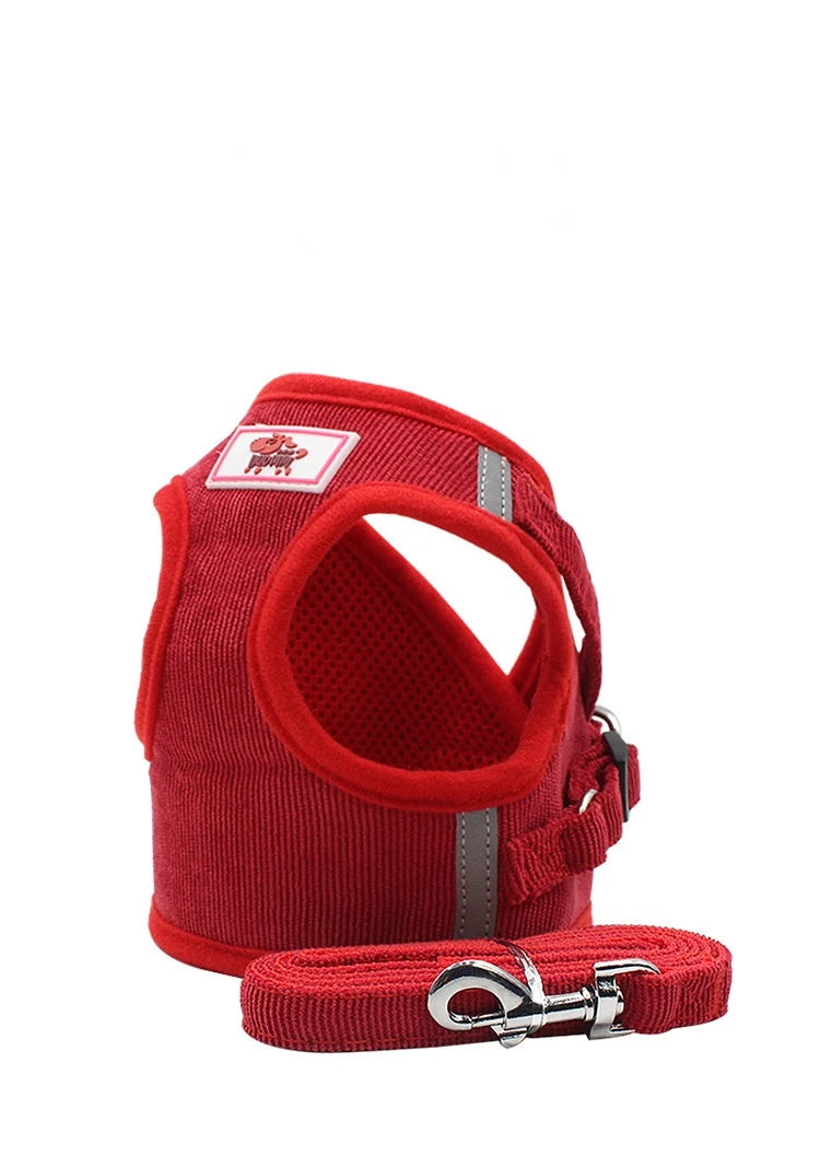 Dog Harness Dog Traction Rope Corduroy Breathable Dog Chest Strap Reflective Pet Chest Strap Walking Rope Set