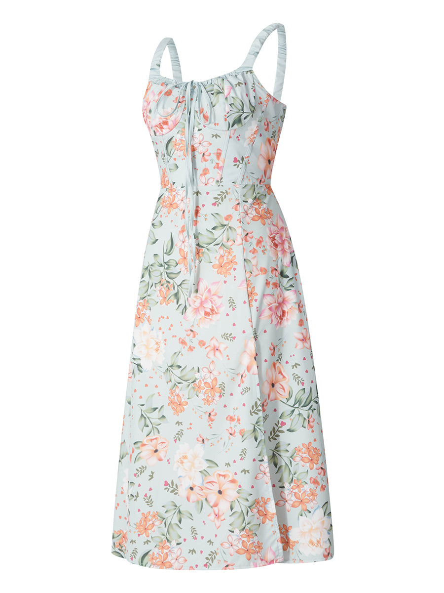 Women’s Summer Floral Midi Dress – Sleeveless Low-Cut Sling Backless Casual Fashion Dress