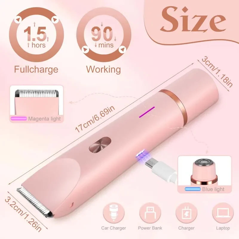 Portable 2-in-1 Waterproof Ladies Shaver – Painless Electric Hair Removal Razor