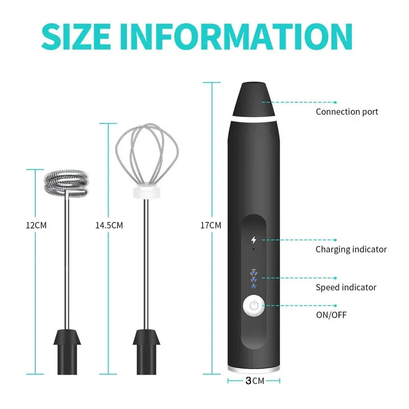 Portable Electric Milk Frother – USB Rechargeable Handheld Coffee Mixer & Egg Beater