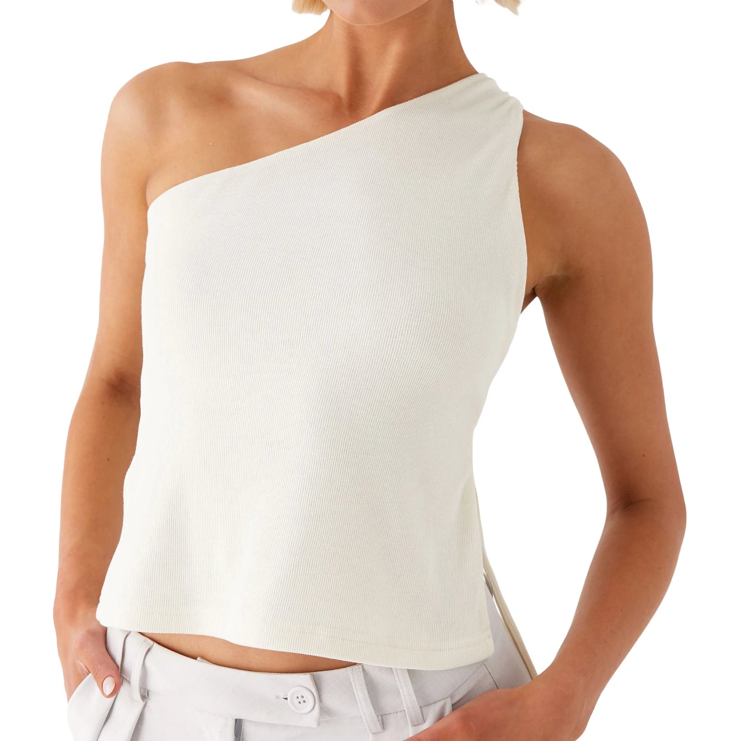 Elegant One-Shoulder Women’s Blouse – Sleeveless Summer Top with Stylish Side Knot Design