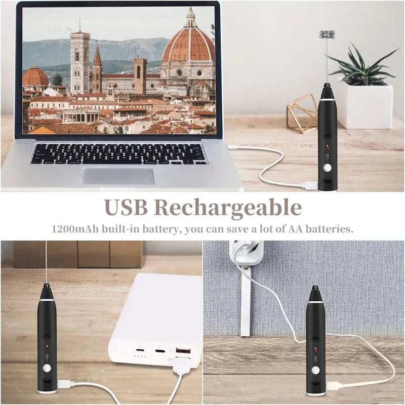 Portable Electric Milk Frother – USB Rechargeable Handheld Coffee Mixer & Egg Beater