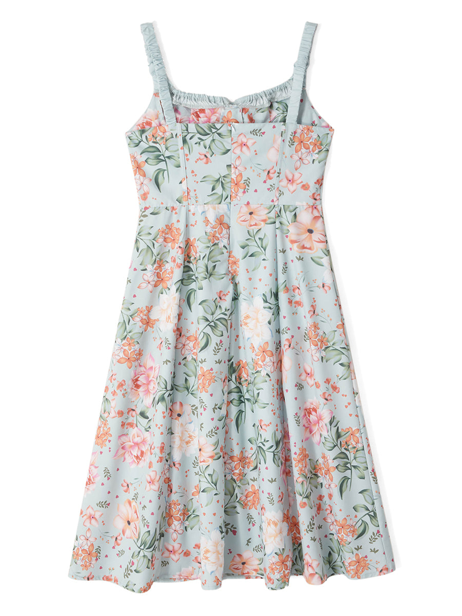 Women’s Summer Floral Midi Dress – Sleeveless Low-Cut Sling Backless Casual Fashion Dress