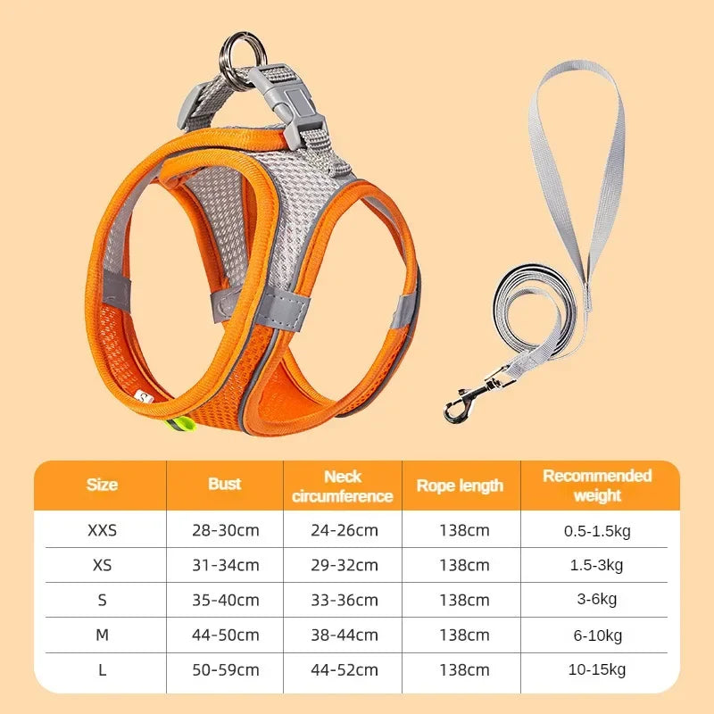 Cats Dog Accessories Small Dog Collar Safety Vest Pet Chest Rope Dogs Cover Breathable Adjustable Harnesses Supplies Products