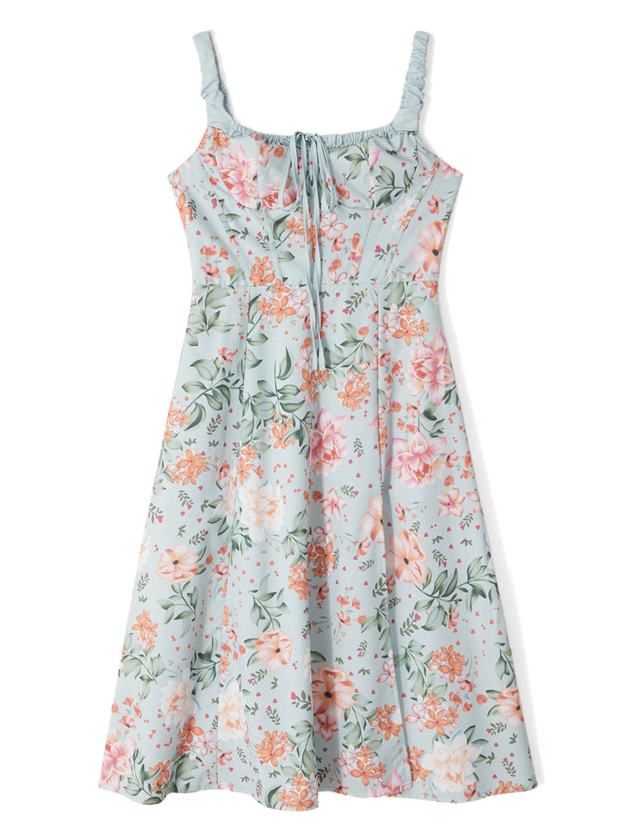 Women’s Summer Floral Midi Dress – Sleeveless Low-Cut Sling Backless Casual Fashion Dress
