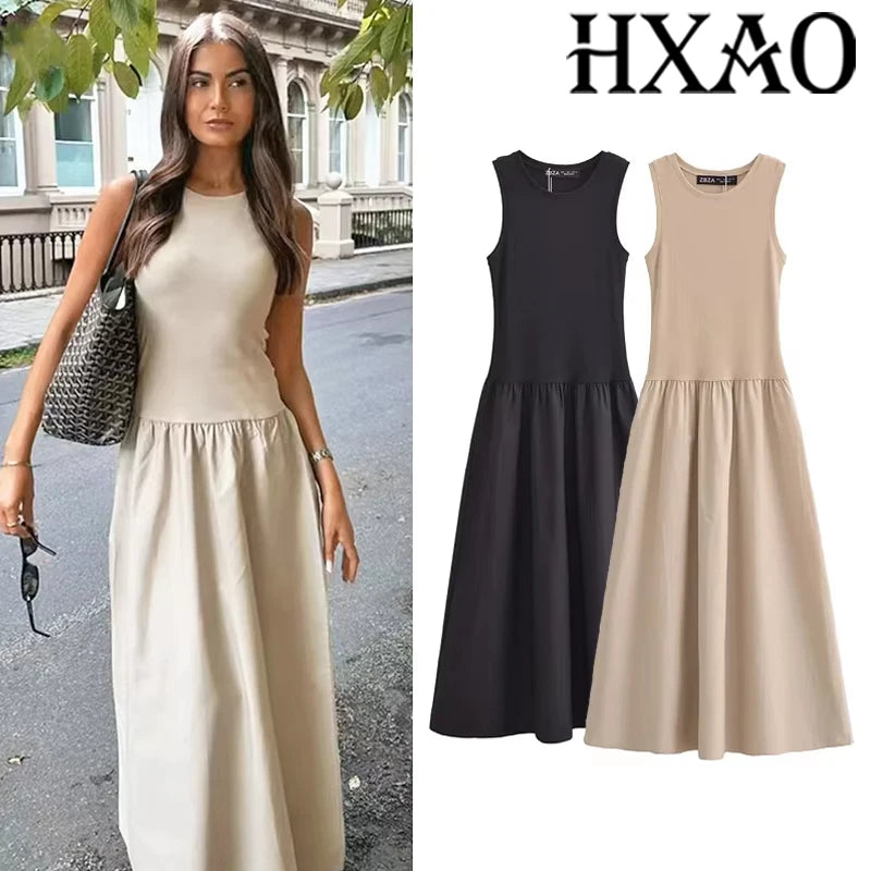 HXAO Elegant Long Dress 2025 – Women’s Sleeveless Casual Party Dress
