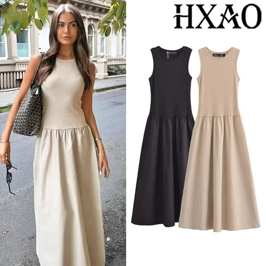 HXAO Elegant Long Dress 2025 – Women’s Sleeveless Casual Party Dress