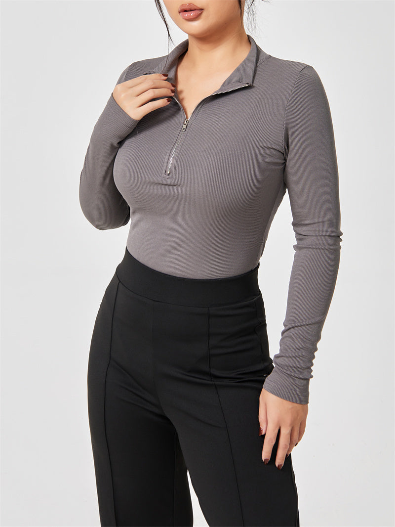 Sleek Slimming Jumpsuit – Long Sleeve Zipper Romper for Confident Women