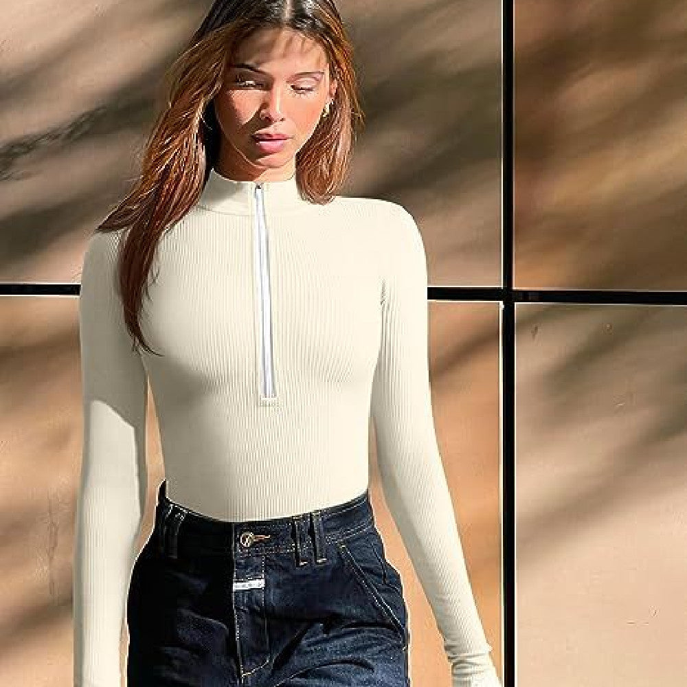 Sleek Slimming Jumpsuit – Long Sleeve Zipper Romper for Confident Women