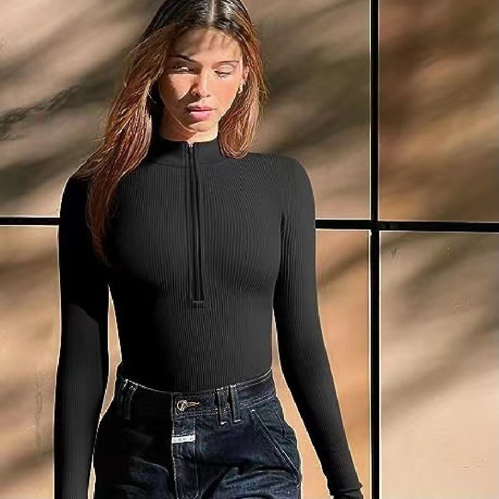 Sleek Slimming Jumpsuit – Long Sleeve Zipper Romper for Confident Women