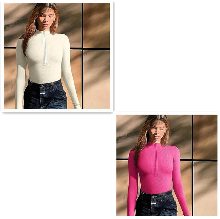 Sleek Slimming Jumpsuit – Long Sleeve Zipper Romper for Confident Women