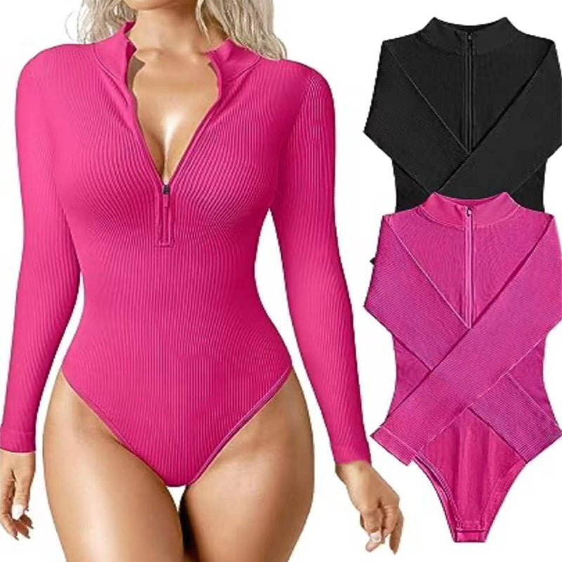 Sleek Slimming Jumpsuit – Long Sleeve Zipper Romper for Confident Women