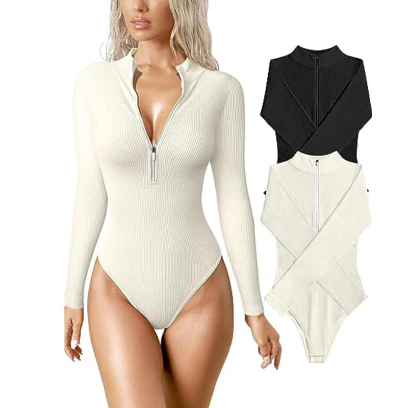 Sleek Slimming Jumpsuit – Long Sleeve Zipper Romper for Confident Women