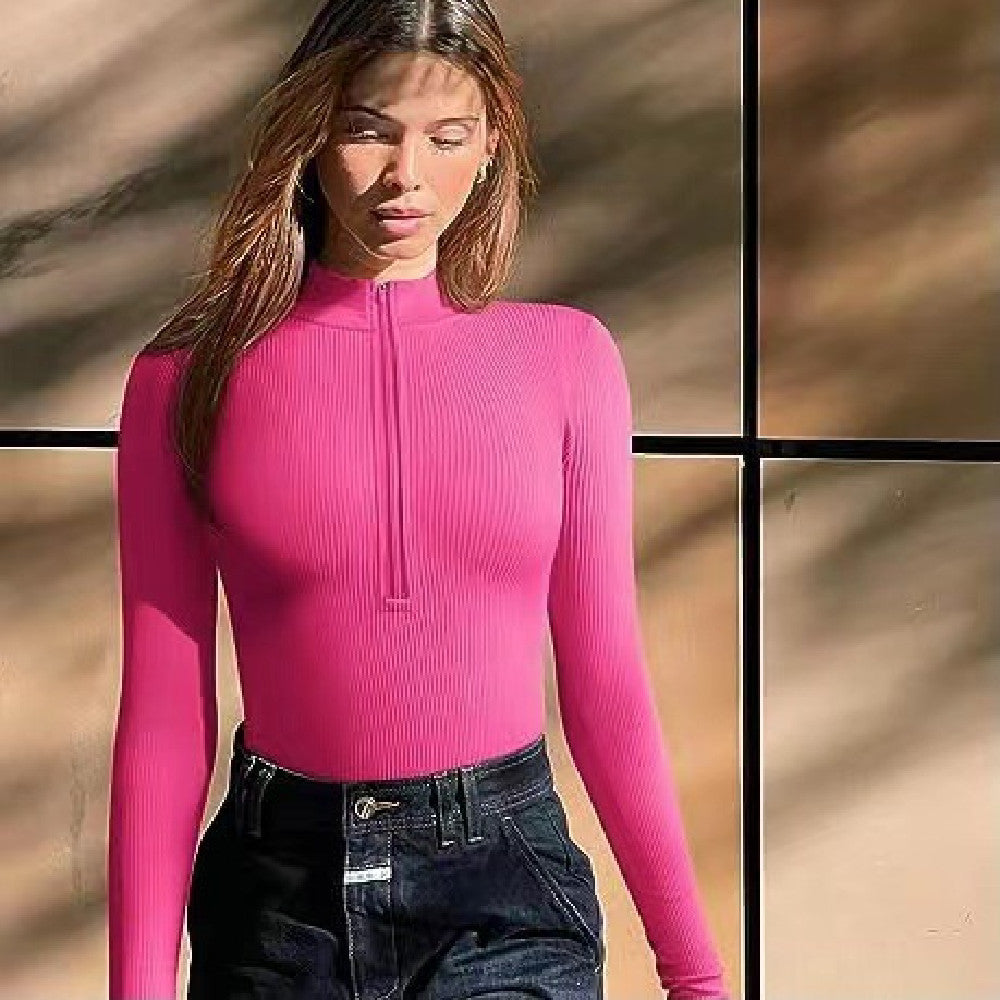 Sleek Slimming Jumpsuit – Long Sleeve Zipper Romper for Confident Women