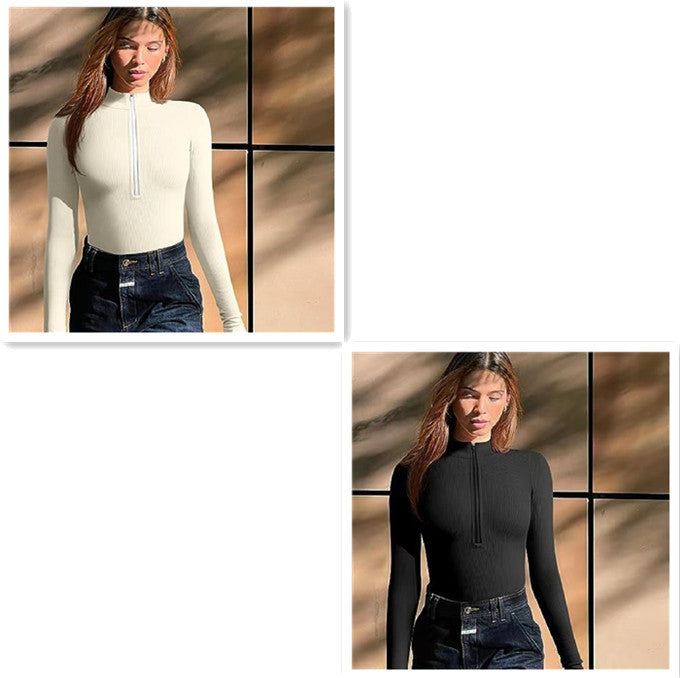 Sleek Slimming Jumpsuit – Long Sleeve Zipper Romper for Confident Women